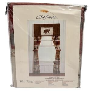 NWT Bob Timberlake Curtain Panel Set 2 Drapes Tiebacks Bear Tracks Lodge Vintage